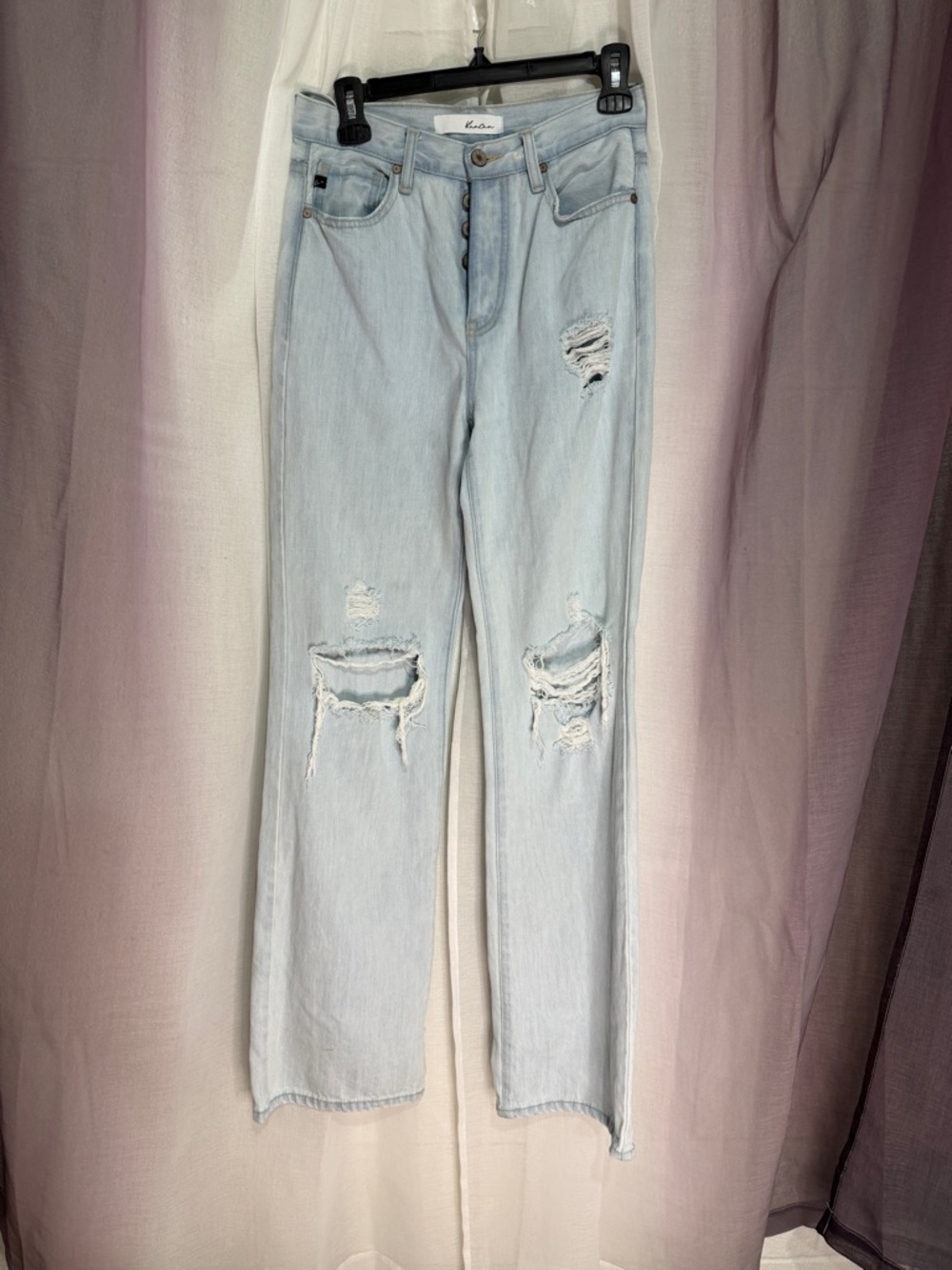 Kancan Light Wash Distressed Women’s Jeans high waisted wide leg